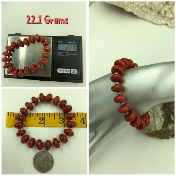 Q.T. 925 Donut Shaped Coral & STER Beads Bracelet - Picture 3 of 7